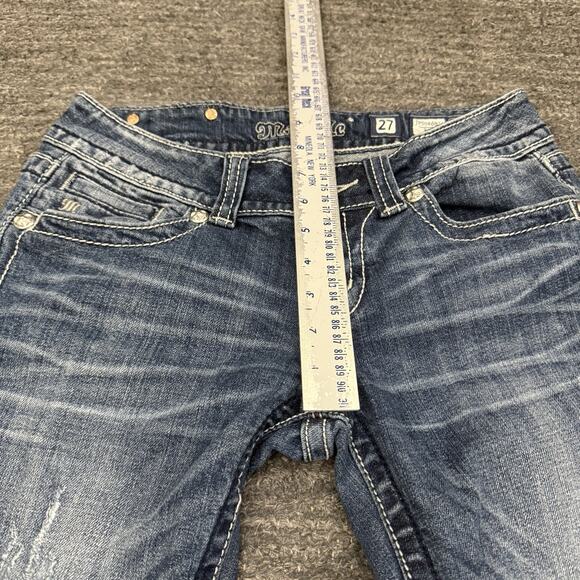 Miss Me Jeans 27 x 34 Boot Cut Rhinestone Sequin Bling Distressed Buckle Cross - Picture 5 of 13